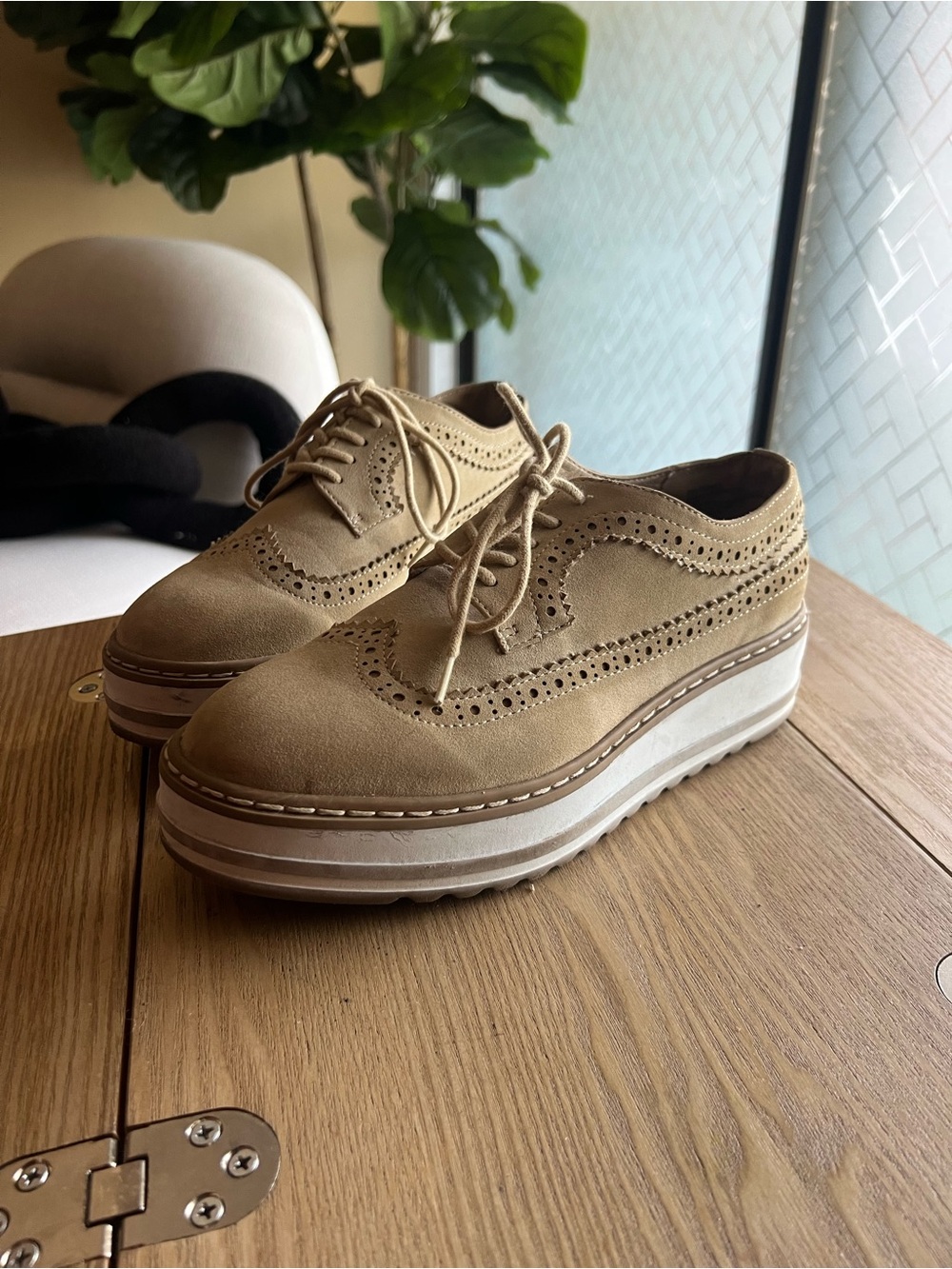 Seven Dials Tan Suede Platform Brogues
